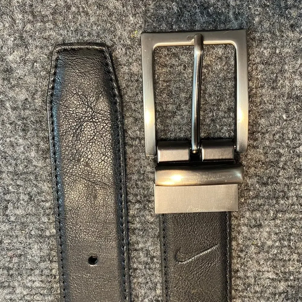 Nike Men's Reversible Leather Belt Black Brown Silver Tone Buckle Size Small